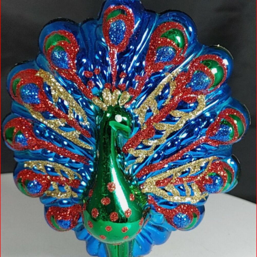 Christmas Peacock Hanging Tree Ornaments Set of 2 Bright & Colorful Multicolor